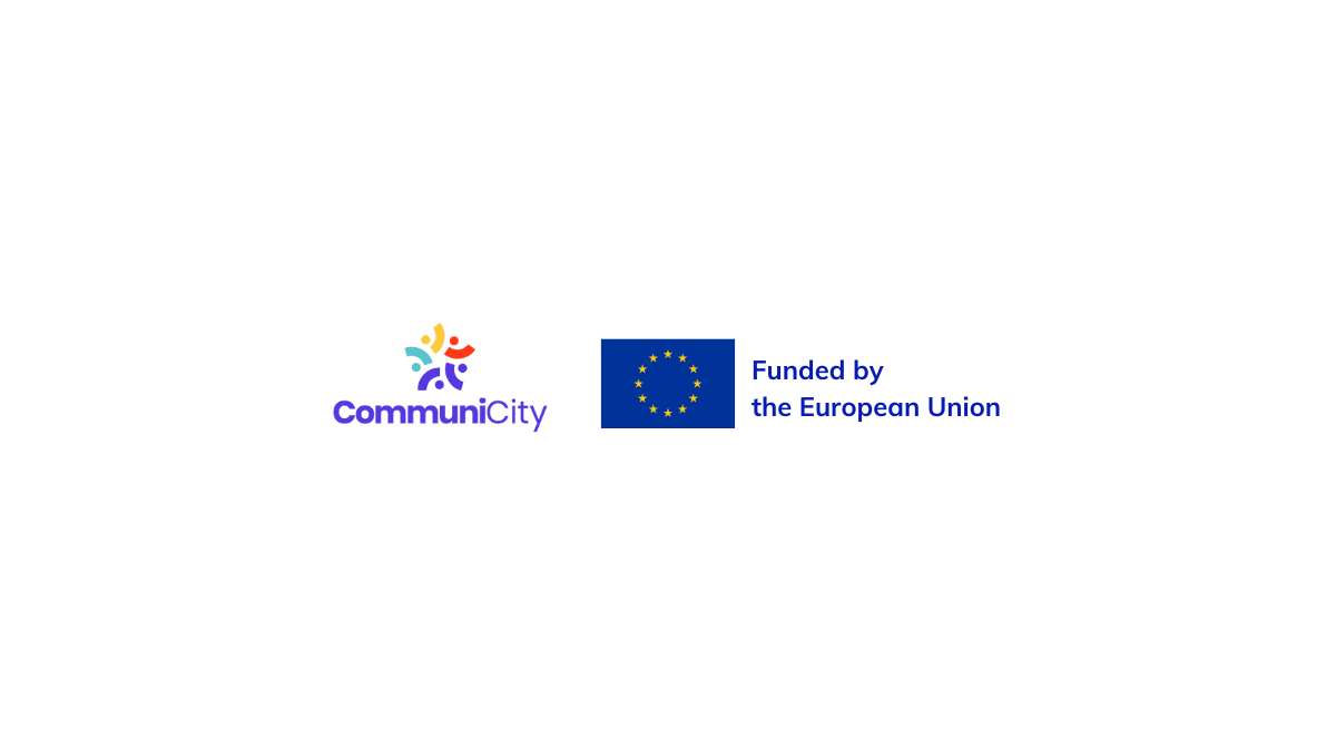 Communicityn logo ja EU:n lippu sekä teksti: Funded by the European Union